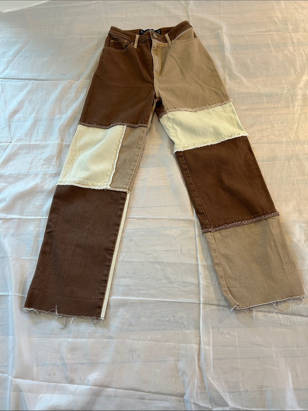 Hollister Patchwork Straight Jeans in Brown, Tan & Cream